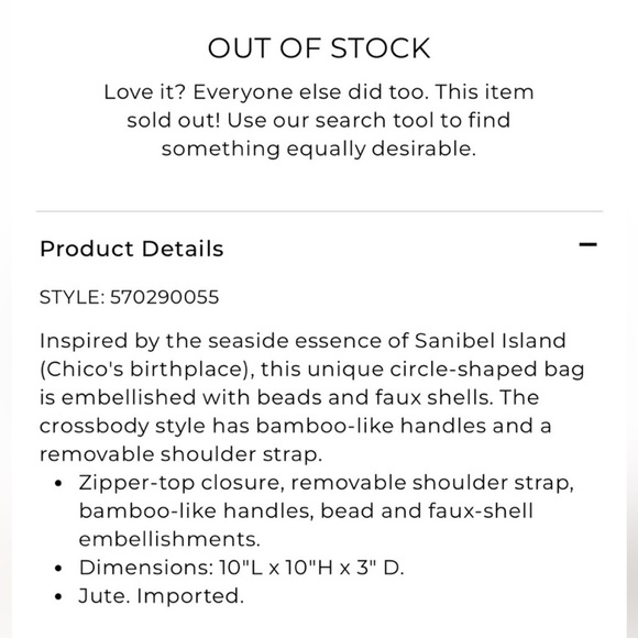 Chico’s Faux Shell Crossbody Circle Bag - Brand New with Tags NWT 10x10x3 - Picture 11 of 11